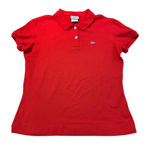 Lacoste Womens Red Short Sleeve Polo Shirt Classic Croc Logo 42 10 - Picture 1 of 5